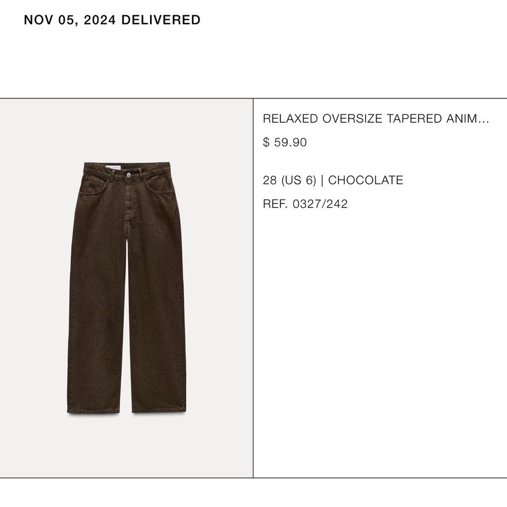 Zara Relaxed Oversize Tapered Snake Skin Pattern Pants - Chocolate